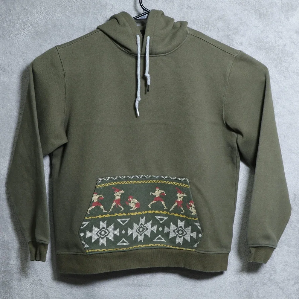 New Era Hoodie Mens Medium Forest Green Baseball Graphic Kangaroo Pocket Western